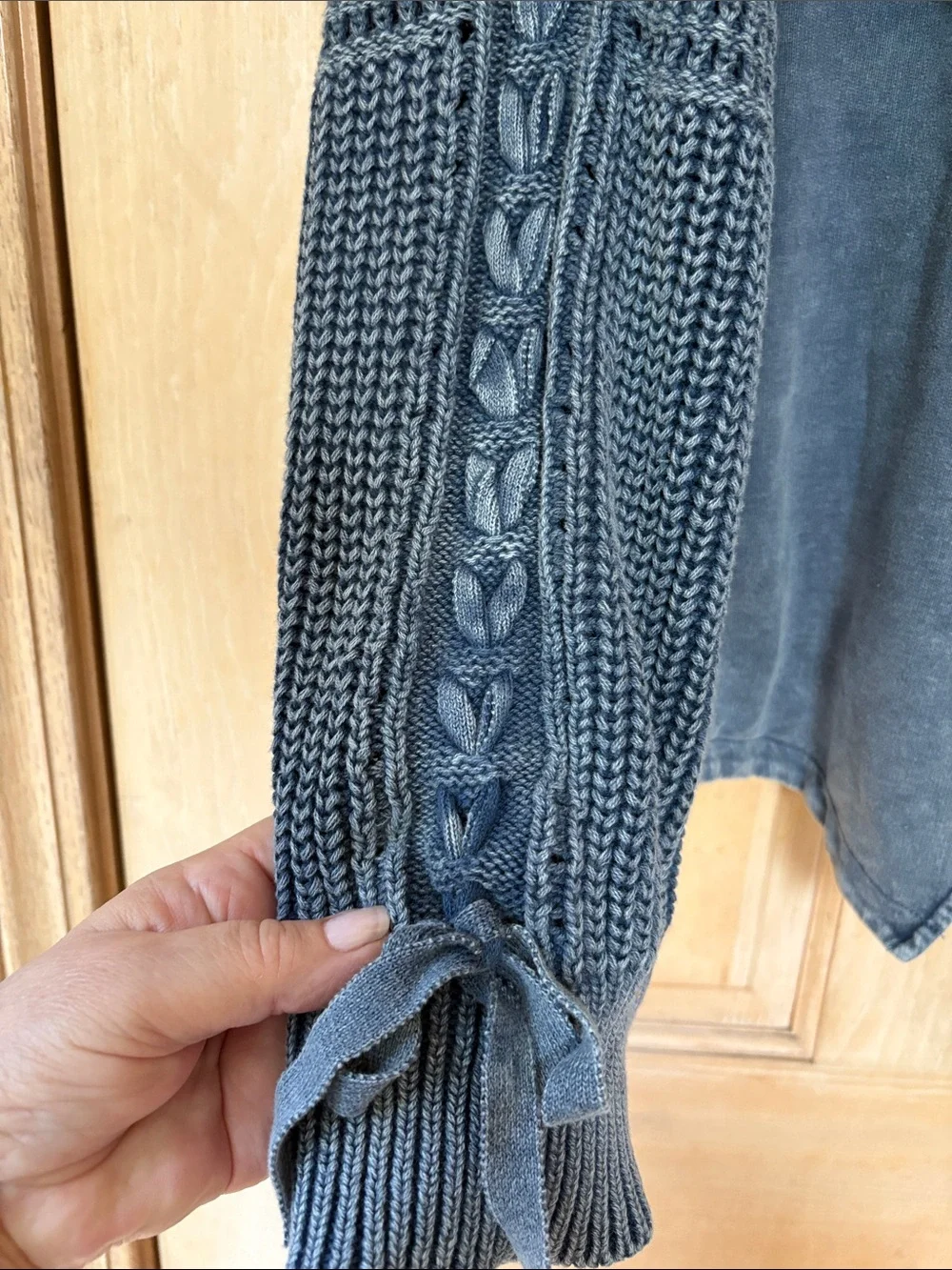 NorthStyle Washed Blue Open-Front Knit Sleeve Cardigan 3X